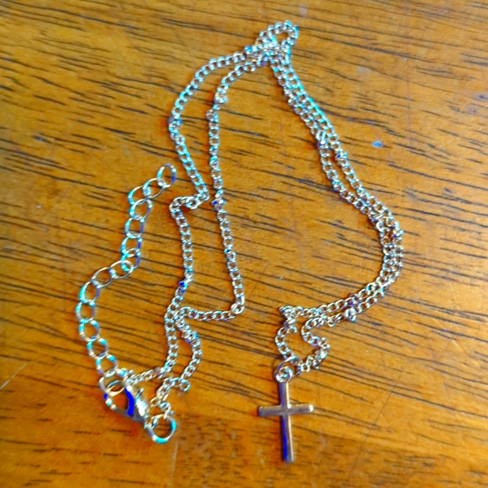 18k Gold Plated Cross On Beaded Chain 18"